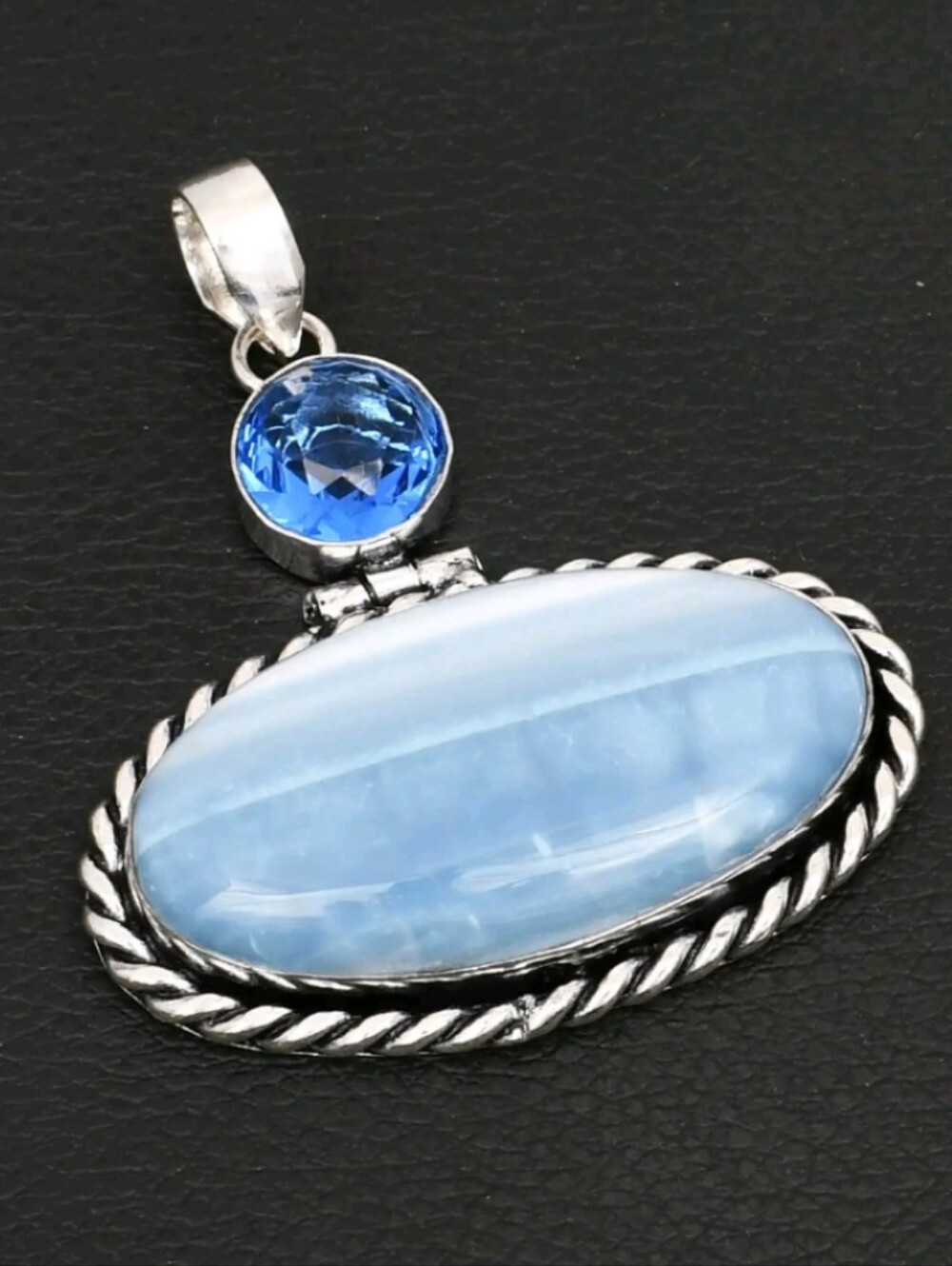 Owyhee Blue Opal Gemstone Jewelry 925 Sterling Silver Pendant Necklace